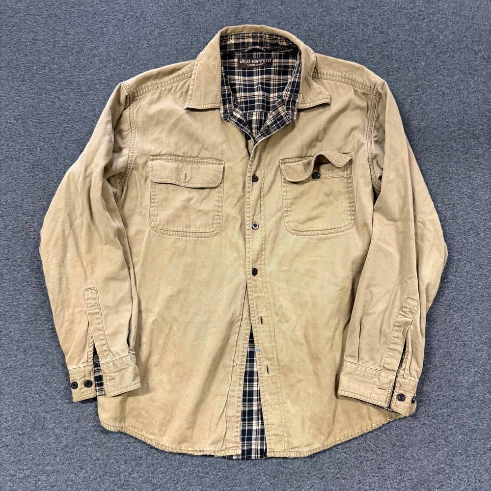 Great Northwest Button Down Shirt Mens M Tan Good Flannel Lined Canvas